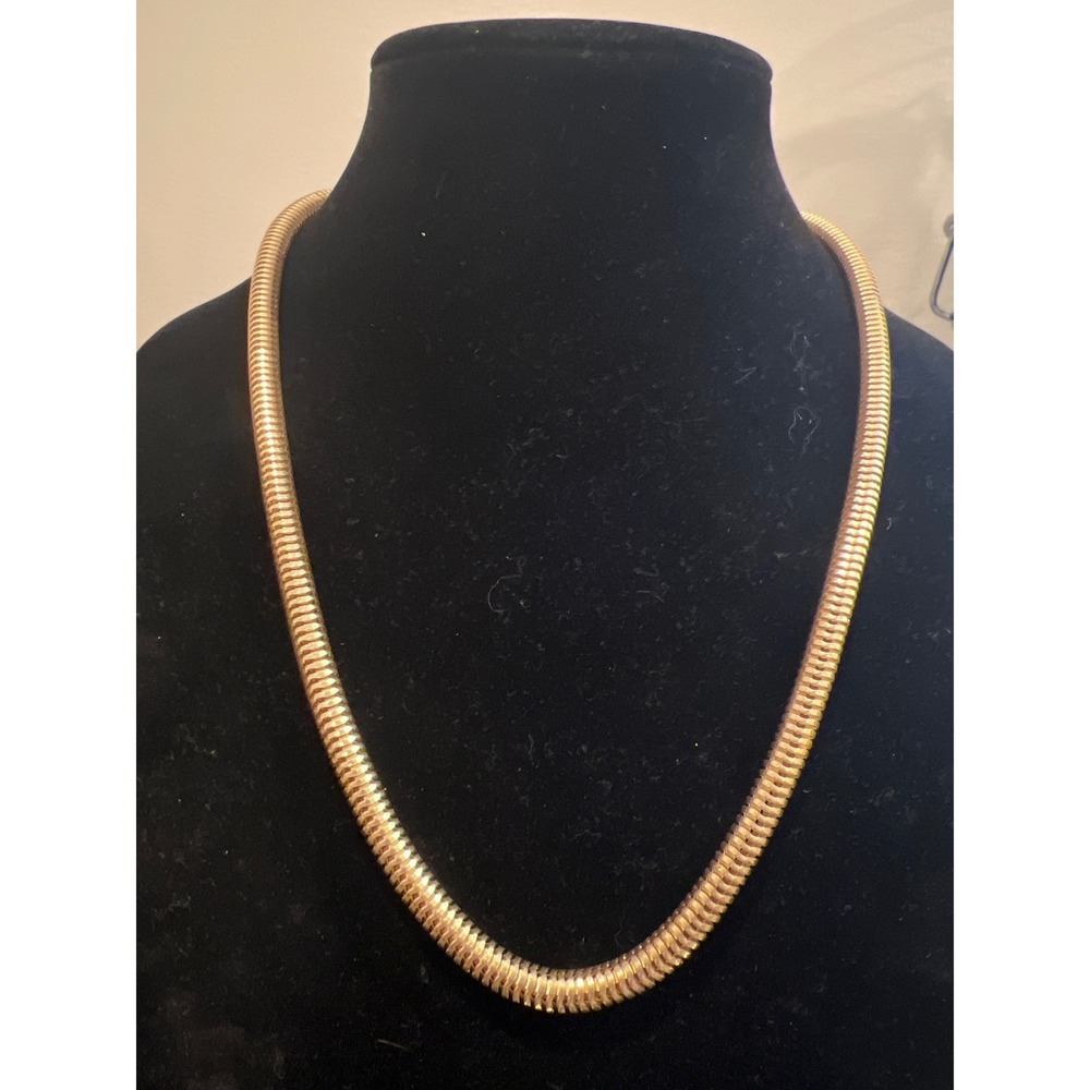 Vtg 80s Gold Tone Gas Pipe Snake Chain Necklace 22 Inch Bold Statement Ribbed